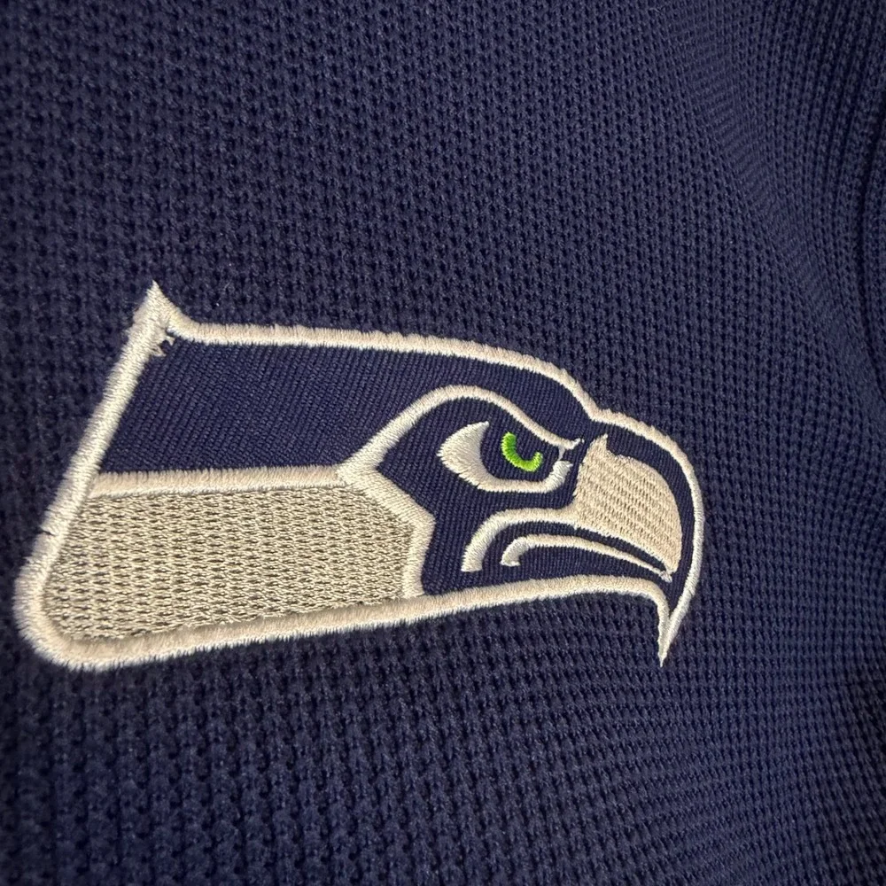 NFL Seattle Seahawks Mens Navy Blue Full Zip Waffle Knit Fleece Jacket Large